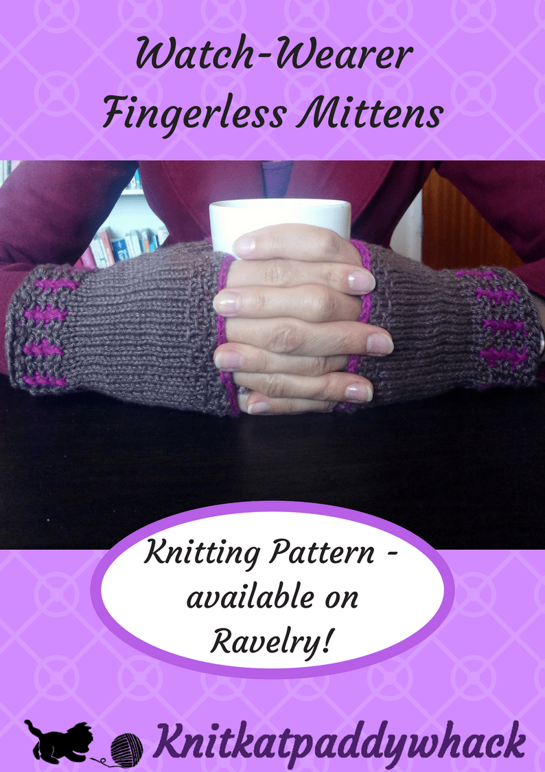 Image of fingerless mittens with text